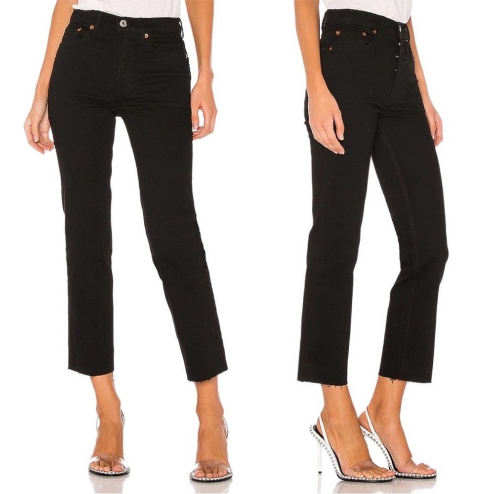 RE/DONE High Rise Stove Pipe Jet Black Jeans Size 26